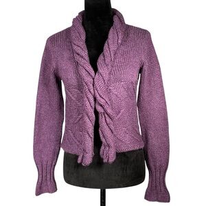 Vasilka Hand Knit Purple Cardigan Silk Wool Handmade Women's Shawl Collar XS